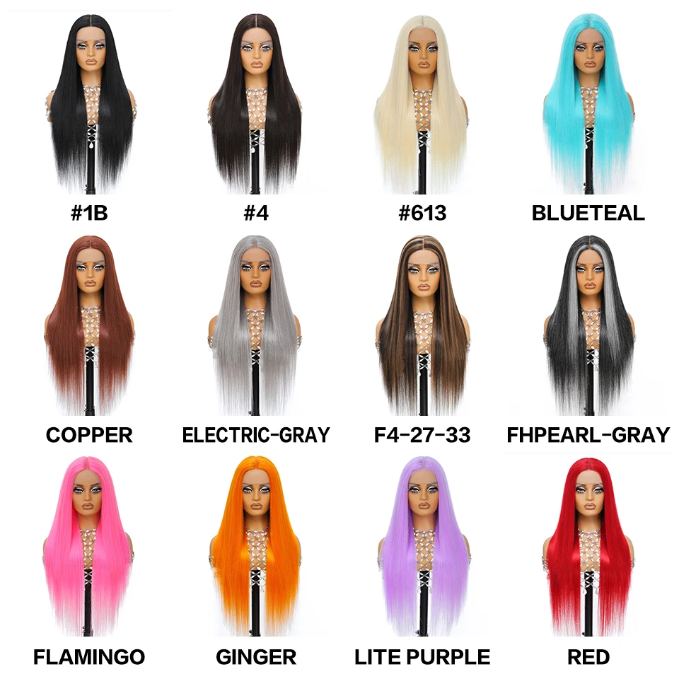 Lace Front Wigs 30 Inch Synthetic Straight T Part Lace Wigs For Afro Female High Temperature Fiber Pink Blonde HD Lace Women Wig