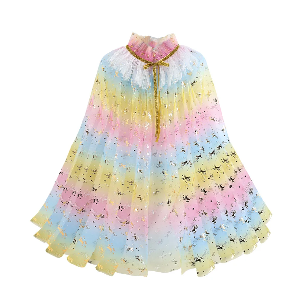 

Хэллоуин, Рождественская вечеринка, плащ для косплея, красочный милый шифоновый плащ принцессы для девочек, наряд для выступления на сцене