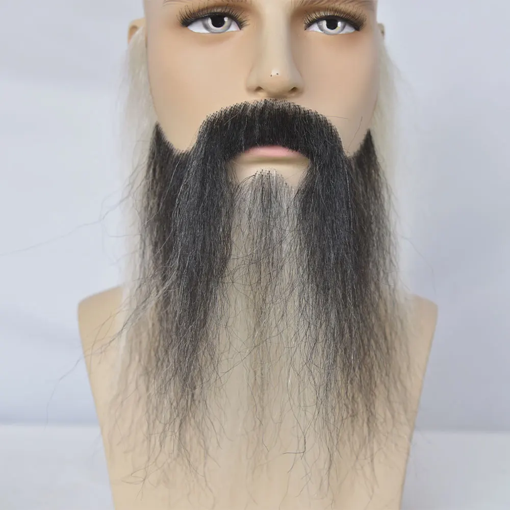 Falso mão cheia amarrada barba para homens, cabelo humano longo, barbas falsas de cabra, renda, bigode falso invisível, molho de Halloween