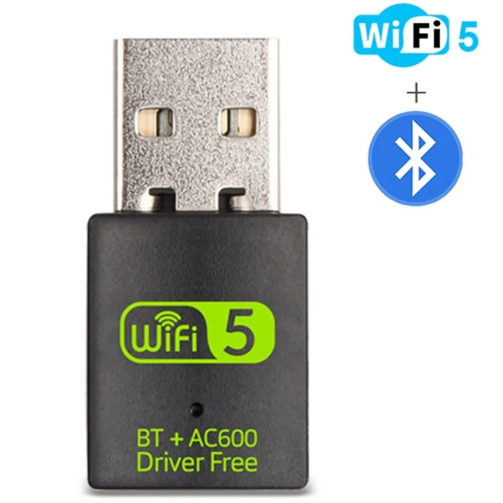 600Mbps Bluetooth 5.0 2 em 1 Dongle Bluetooth BT + AC600 Adaptador de rede Wifi Driver grátis USB2.0 Placa de rede sem fio