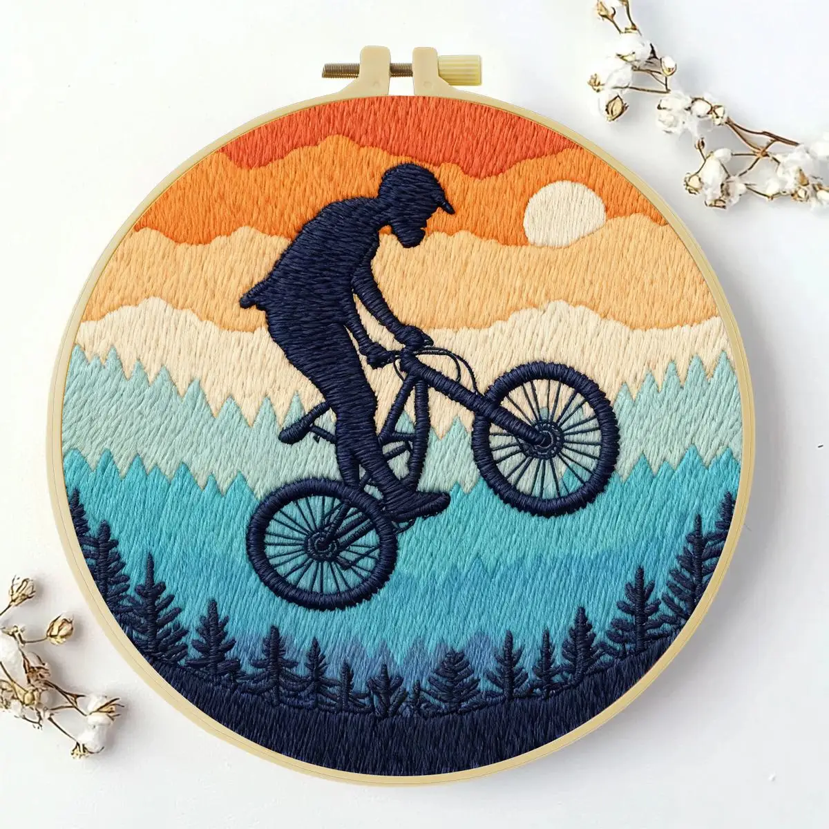 1 Stück 20X20CM/15X15CM 7,87/6,3 Zoll Fahrrad-Challenge Stickerei-Starter-Kit DIY-Kit DIY-Stickerei-Set Handarbeiten Heimdekoration – Detail 2