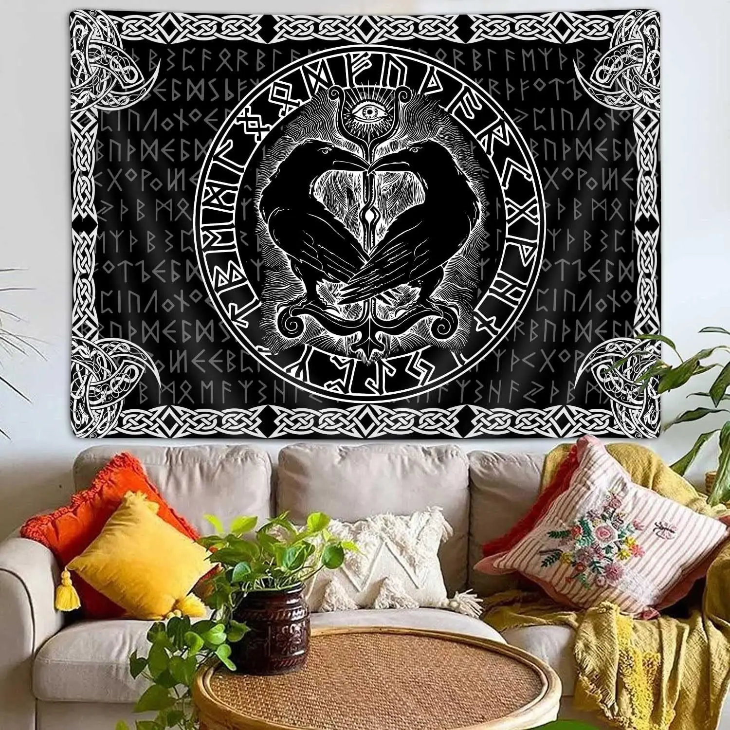 Viking Raven Decor Tapestry,Retro Viking Norse Greek Mythology Celtic Tapestry Wall Hanging for Men Bedroom, Vintage Renaissance