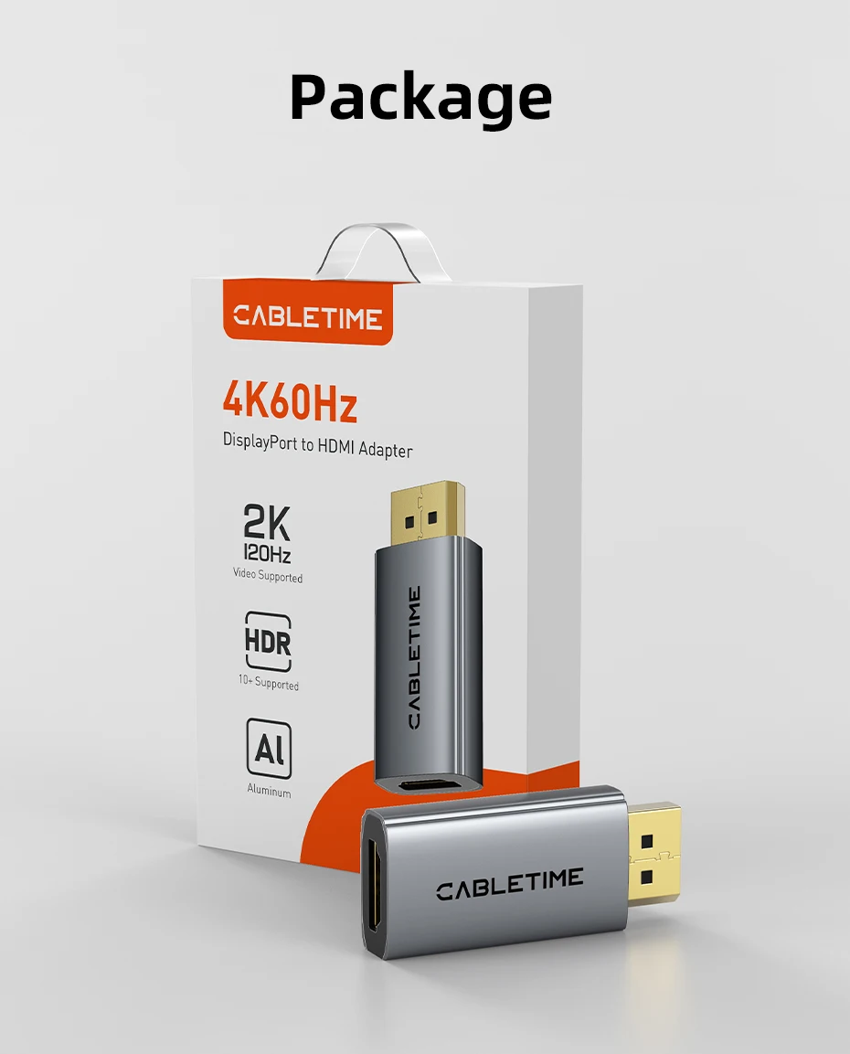 CABLETIME 4K60Hz DP zu HDMI Adapter Display Port zu HDMI Konverter DP Stecker auf HDMI Buchse Konverter für PC TV Laptop Projektor – Detail 9