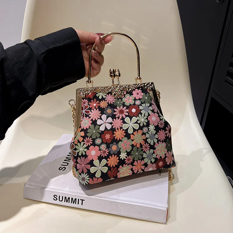 Floral Clutch Purses Women Satin Flower Evening Bag Female Elegant Party Prom Handbags Bridal Wedding Crossbody Shoulder Bag