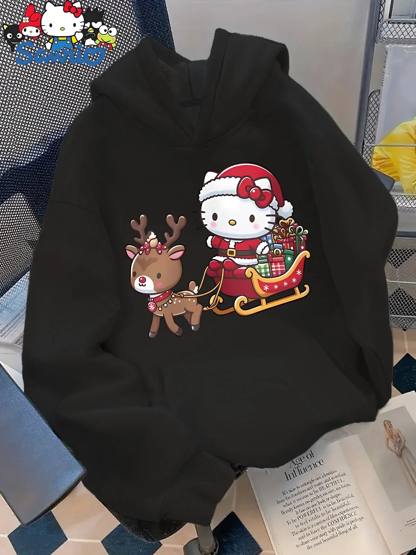 Hello Kitty - سويت شيرت بقلنسوة للرجال والنساء - هوديس مزلقة لعيد الميلاد، بلوزة كاجوال مطبوعة برسوم كارتونية رياضية