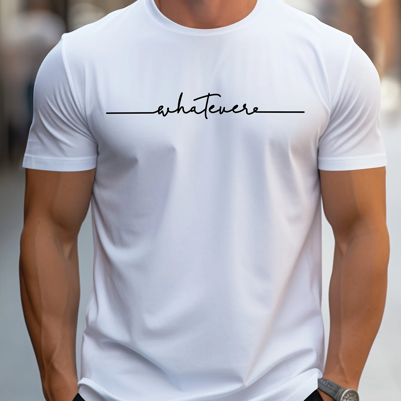 Crew Neck Letter Print Men's Fashionable Summer Short Sleeve Sports T-shirt, Comfortable and Versatile
