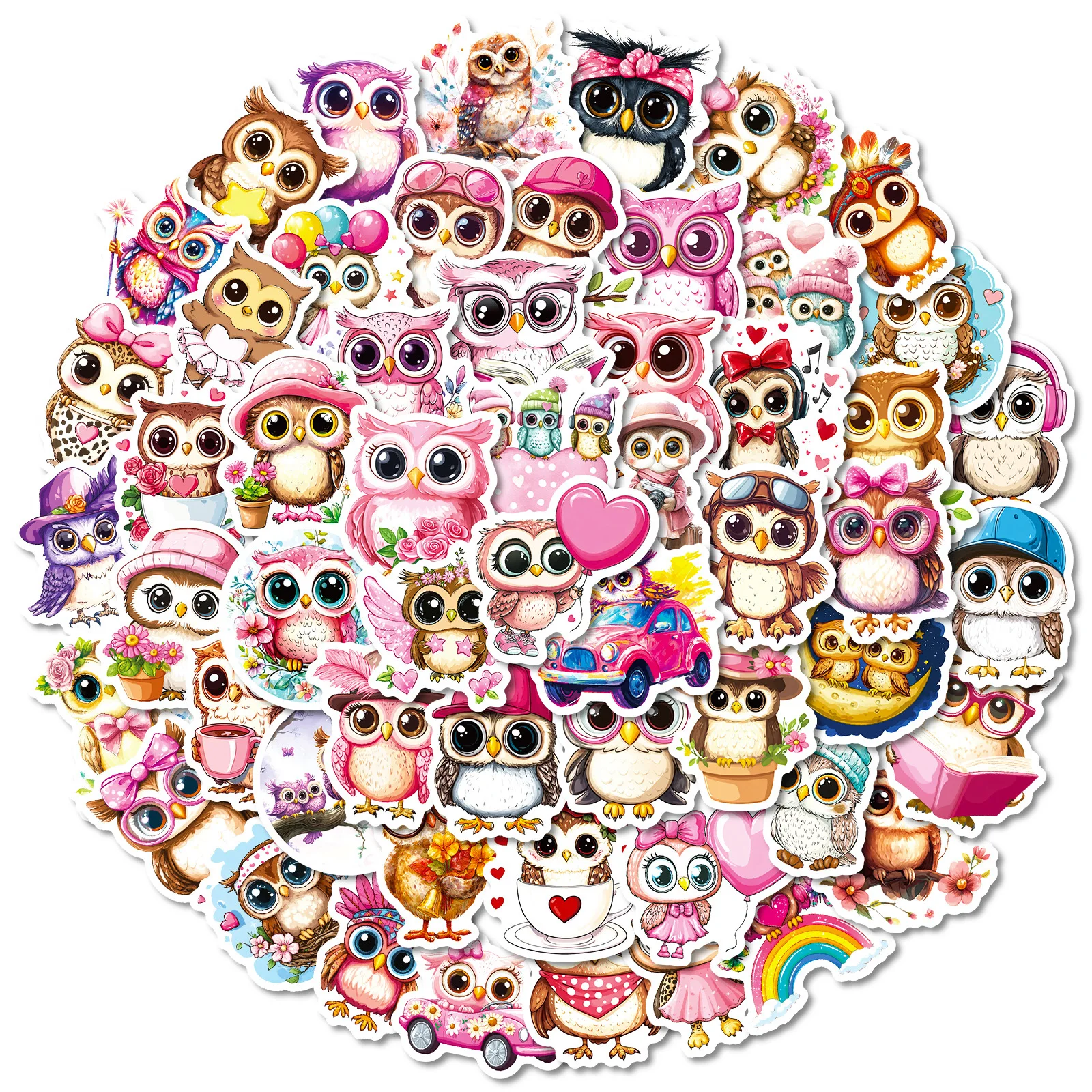 56 قطعة Kawaii البومة الكرتون ملصقات الوردي نمط الحيوان الكتابة على الجدران الديكور DIY بها بنفسك اللعب الثلاجة المحمول الغيتار سيارة دراجة سكيت الشارات