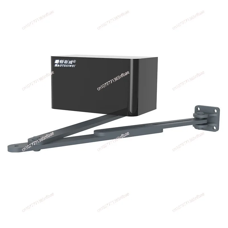 The automatic door opener for residential unit doors is equipped with a 90-degree crank-arm horizontal swing door motor
