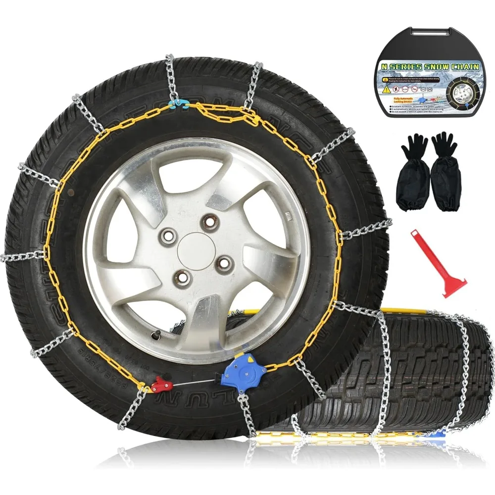 

Quick Install Snow Chains for Tires, 12mm Thickness, 30s Setup with Automatic Tensioner, Universal Use