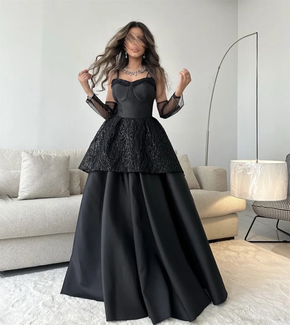 Annie Black Prom Dresses Luxurious Satin Evening Dress فساتين السهرة A-shaped Formal Occasions Party Dresses Vestidos De Fiesta