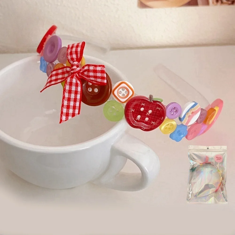 Повязка на голову с цветными пуговицами дофамина для мытья лица Y2k, детская повязка для волос, головные уборы, корейский стиль, заколка для волос с бантом, реквизит для фотосъемки