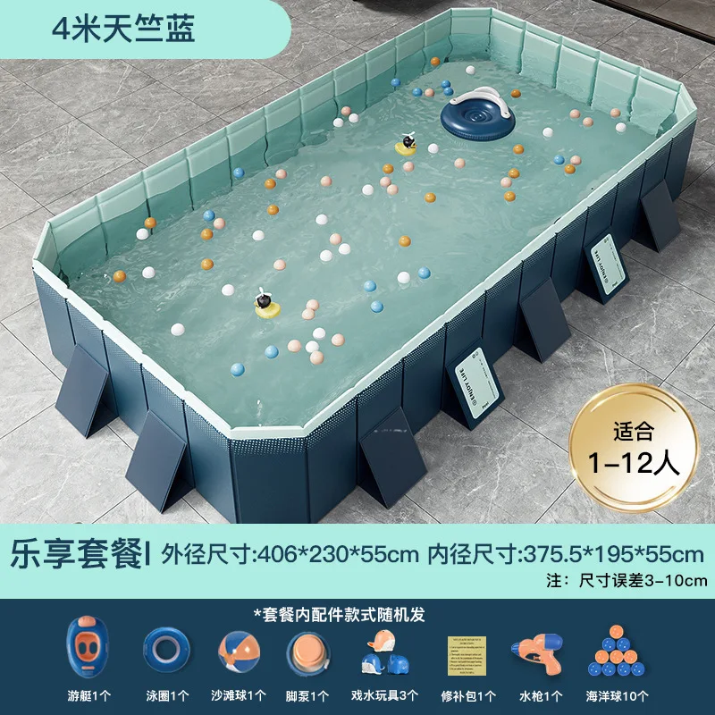 Foldable Inflatable-Free Swimming Pool Rectangular Outdoor Play Water Pool for Kids Adults Family Backyard