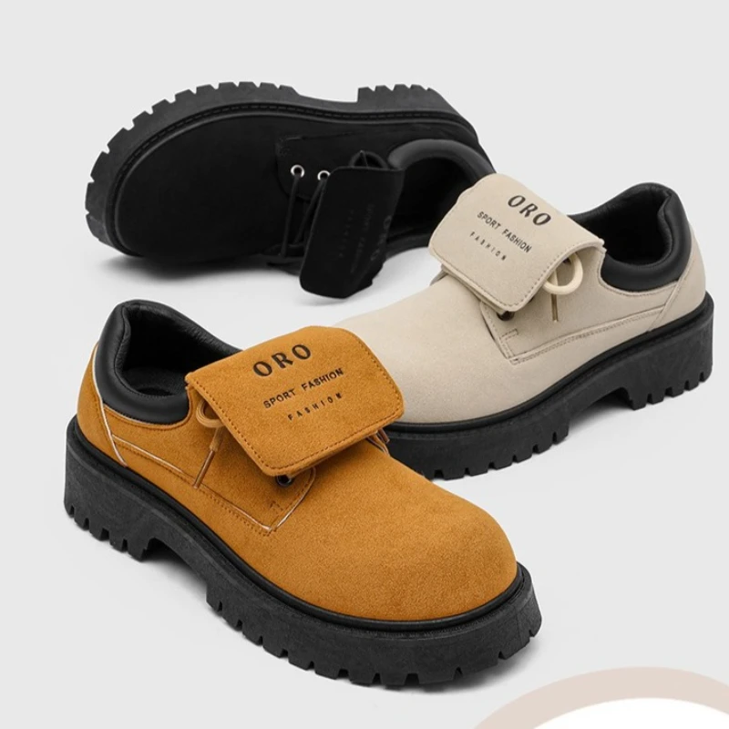 

Мужская официальная кожаная обувь в стиле ретро, обувь из коровьей замши на толстой подошве, увеличивающая рост, рабочая одежда, уличные оксфорды с флип-языком и большим носком