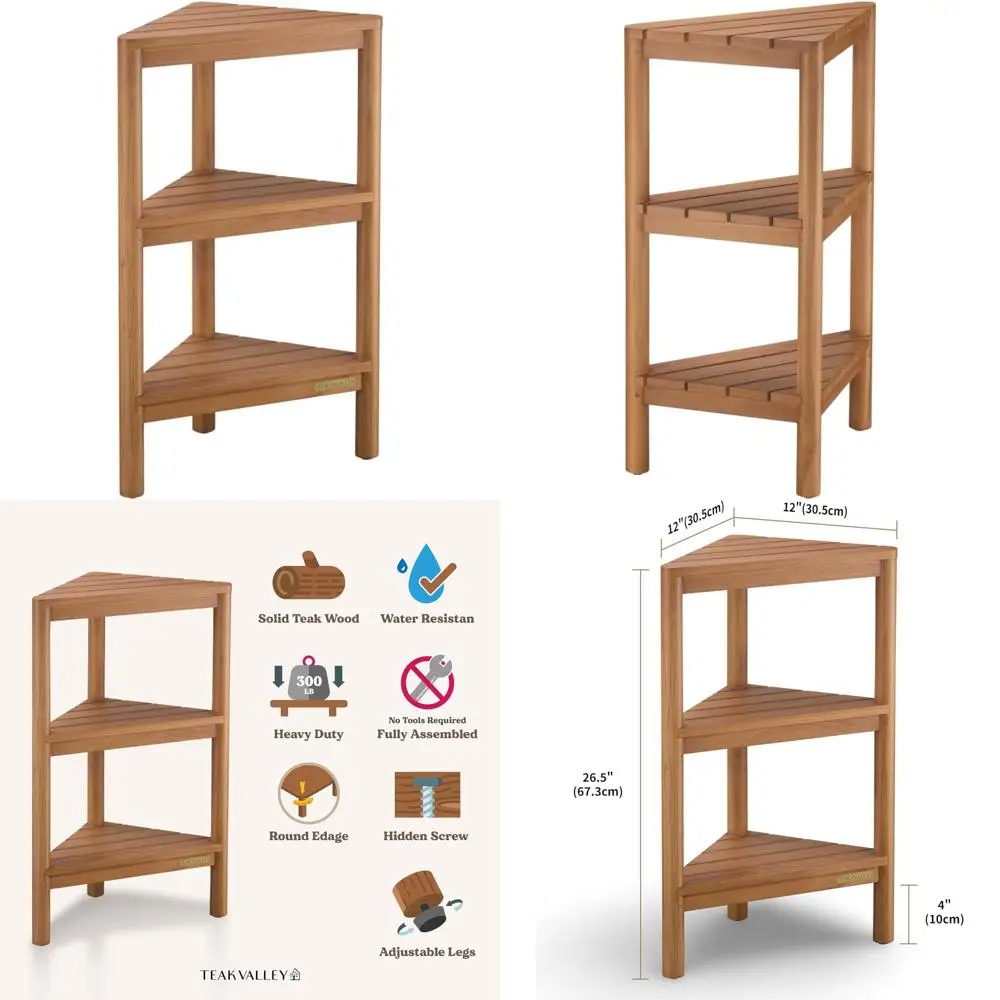 

Teak Corner Shower Storage Rack, 26.5-Inch Bath Caddy with Shelves