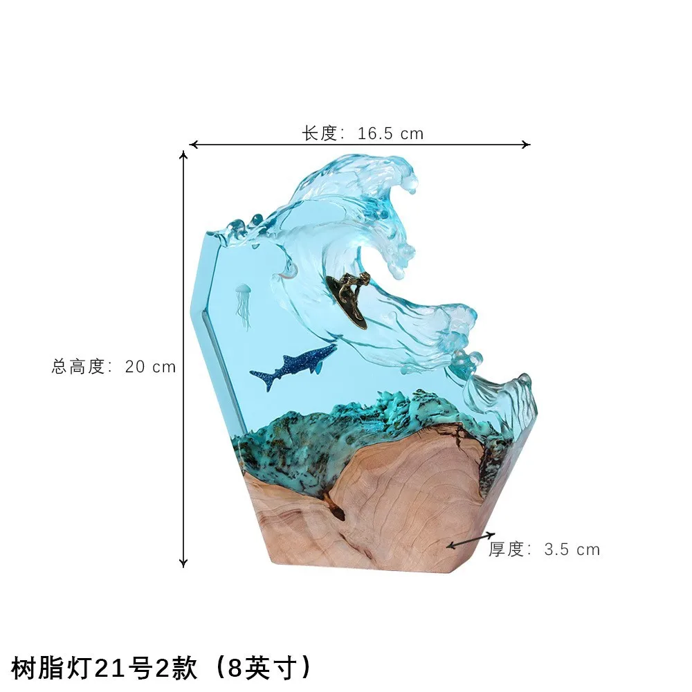 サーフィンサメ樹脂ランプクリエイティブアート美しい夜の光クラフト海の風景装飾 USB 雰囲気テーブルランプ