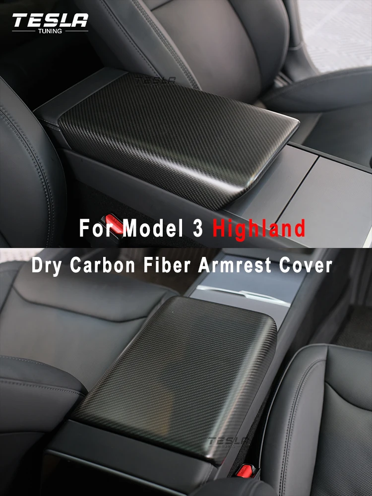 For Tesla Model 3 Model Y Model 3 Highland Matte Golssy Dry Carbon Fiber Center Console Armrest Covers 