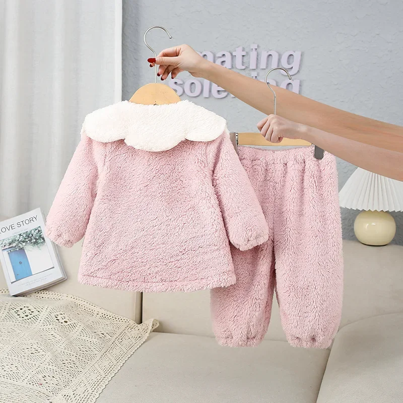 2024Baby Girl Long-Sleeved Two-Piece Suit Autumn and Winter Sets New Kids Children's Home Clothes Warm and Comfortable Outgoing