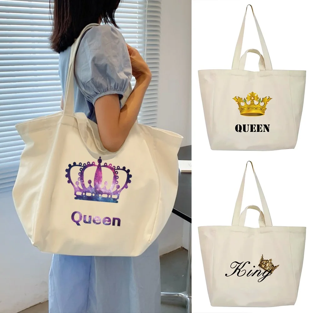 Unisex Shopping Bags Large Capacity King Print Student Shoulder Bag Minimalist Aesthetic Tote Bag Casual Versatile Storage Bag