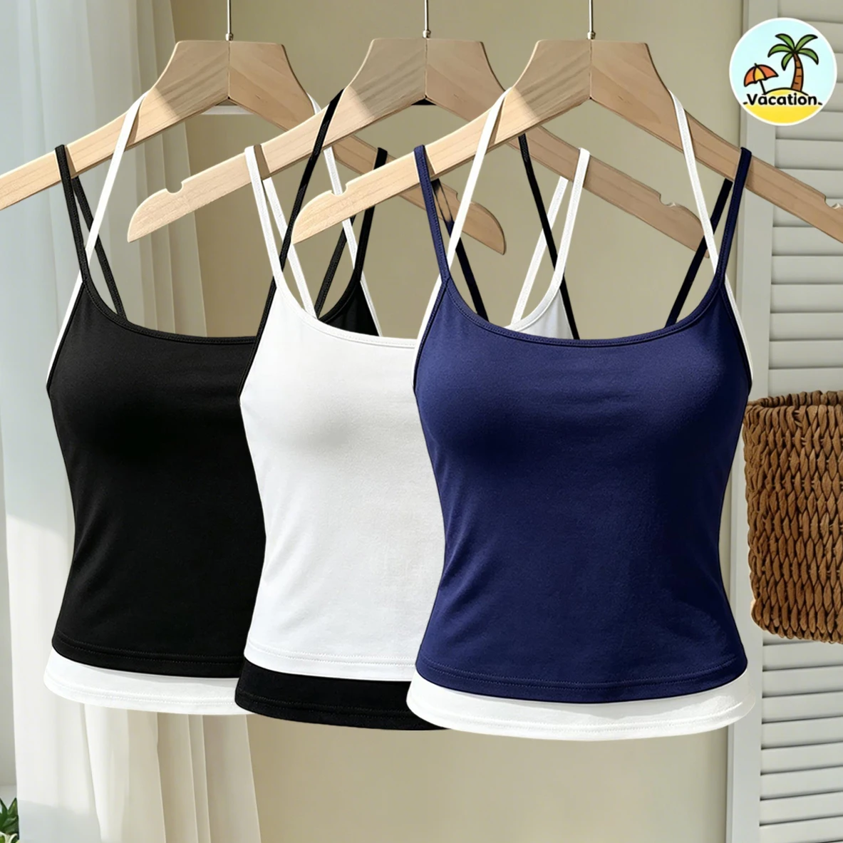 Vacation Solid Women Color Blocking Swimsuit Soft Singlet Halter Tops Fashion Slimming Vest Fitness Summer Female Halter Tops