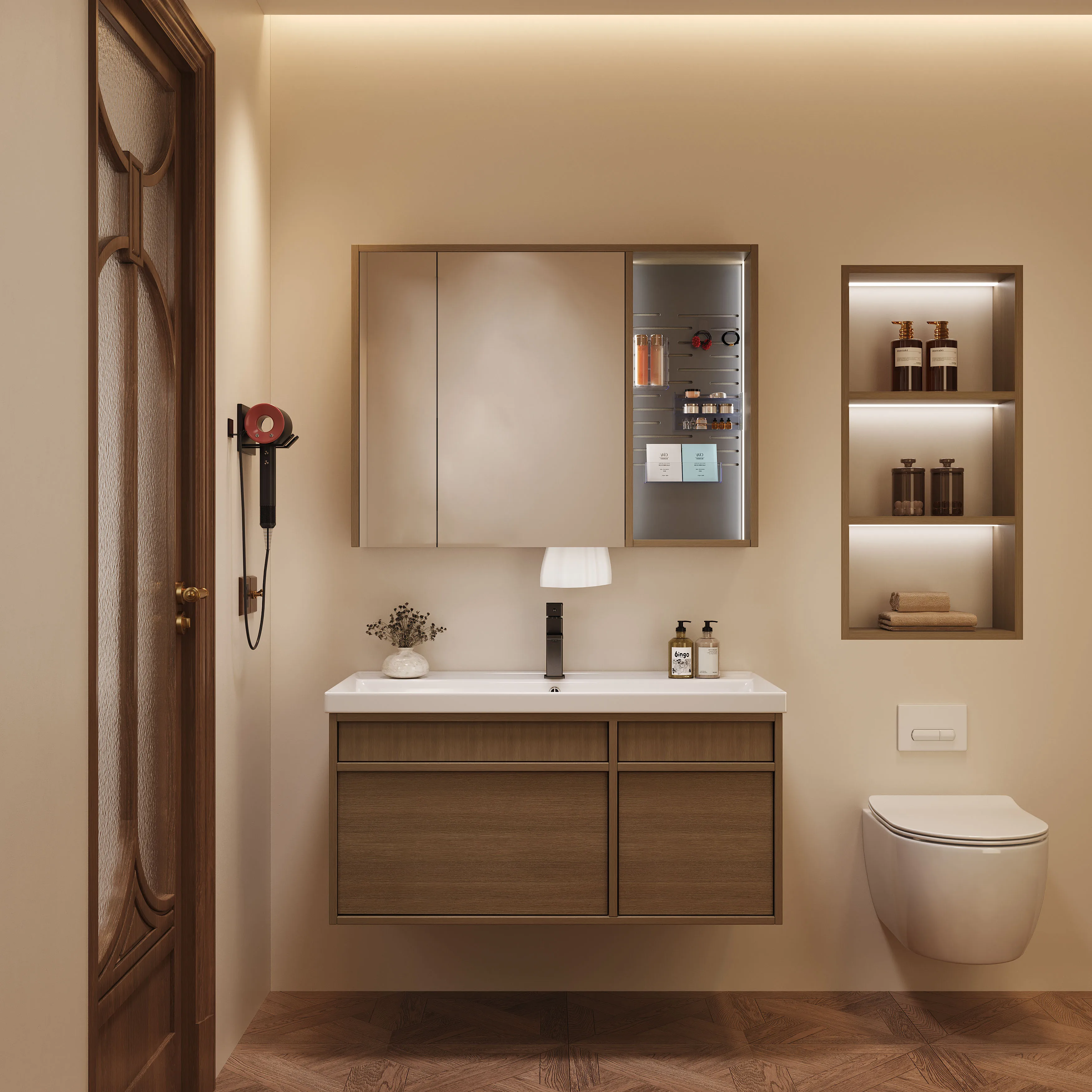 Modern Retro Style Integrated Bathroom Cabinet Star Rated Hotel Design for City Apartment Wall Mounted Bathroom Storage