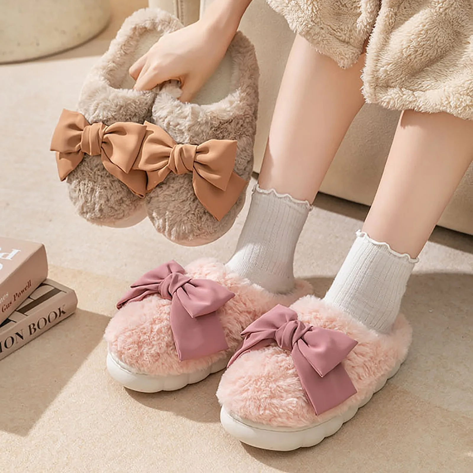 Women Slippers Cute Home Non Slip Cotton Slippers Indoor Slides Warm Comfort Flat Fur House Slippers Bedroom Funny Floor Shoes