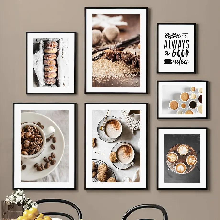 Arte de pared de pastel de galletas de Cultura de café Latte, pintura en lienzo, carteles nórdicos e impresiones, imágenes de