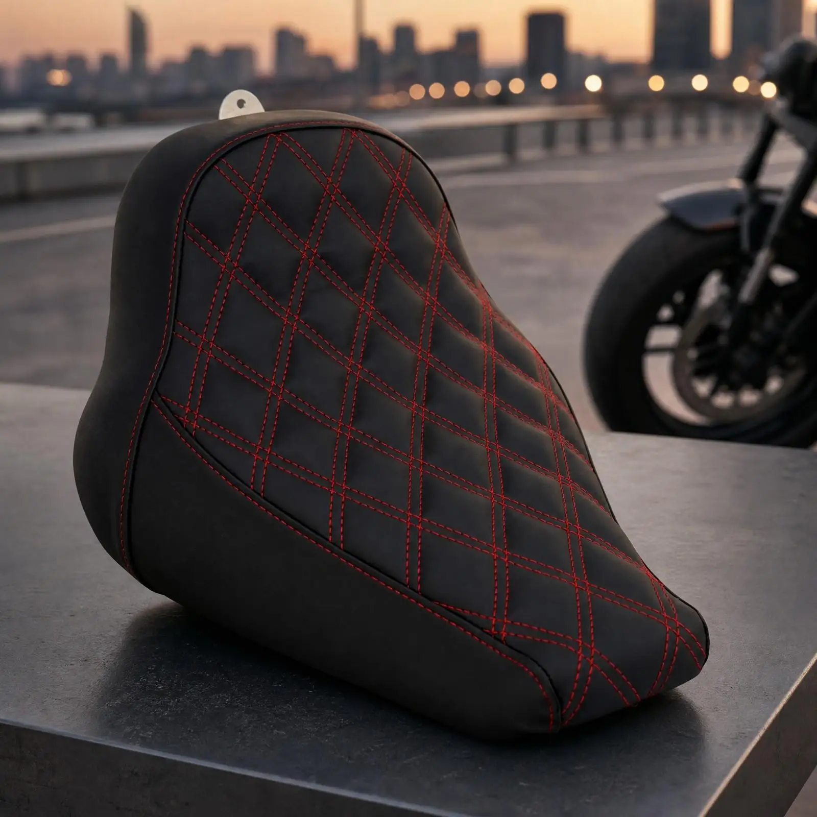 Diamond Stitched Motorcycle Seat for Bobber Custom Bikes with Foam Padding and Contoured Support for Commuter and Cruiser