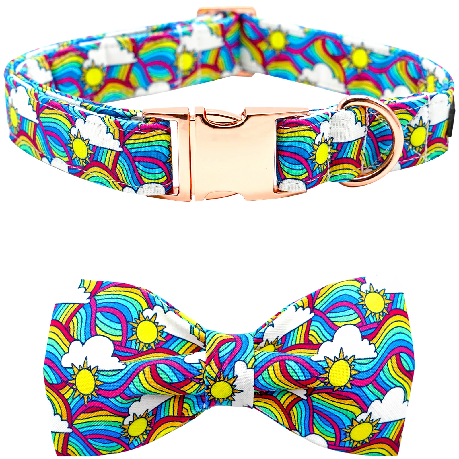 

Rainbow Dog Collar Colorful Dog Bow Collar Heavy Duty Adjustable Pride Dog Collar with Bowtie for Medium Dogs Pet Gift