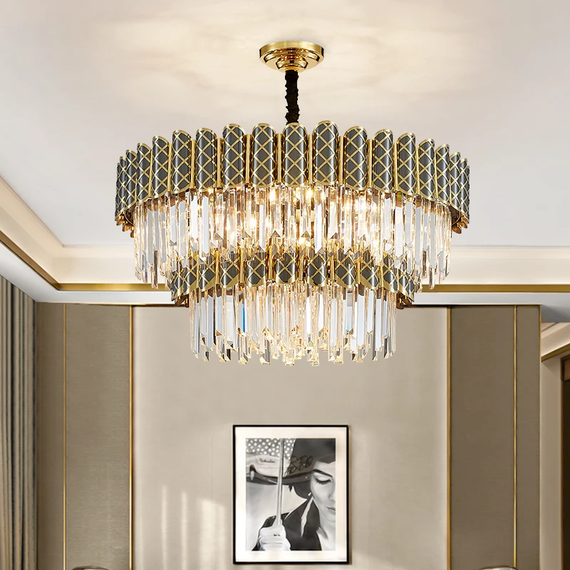 

Роскошная хрустальная люстра для лобби отеля, современная подвесная лампа из нержавеющей стали для гостиной и столовой