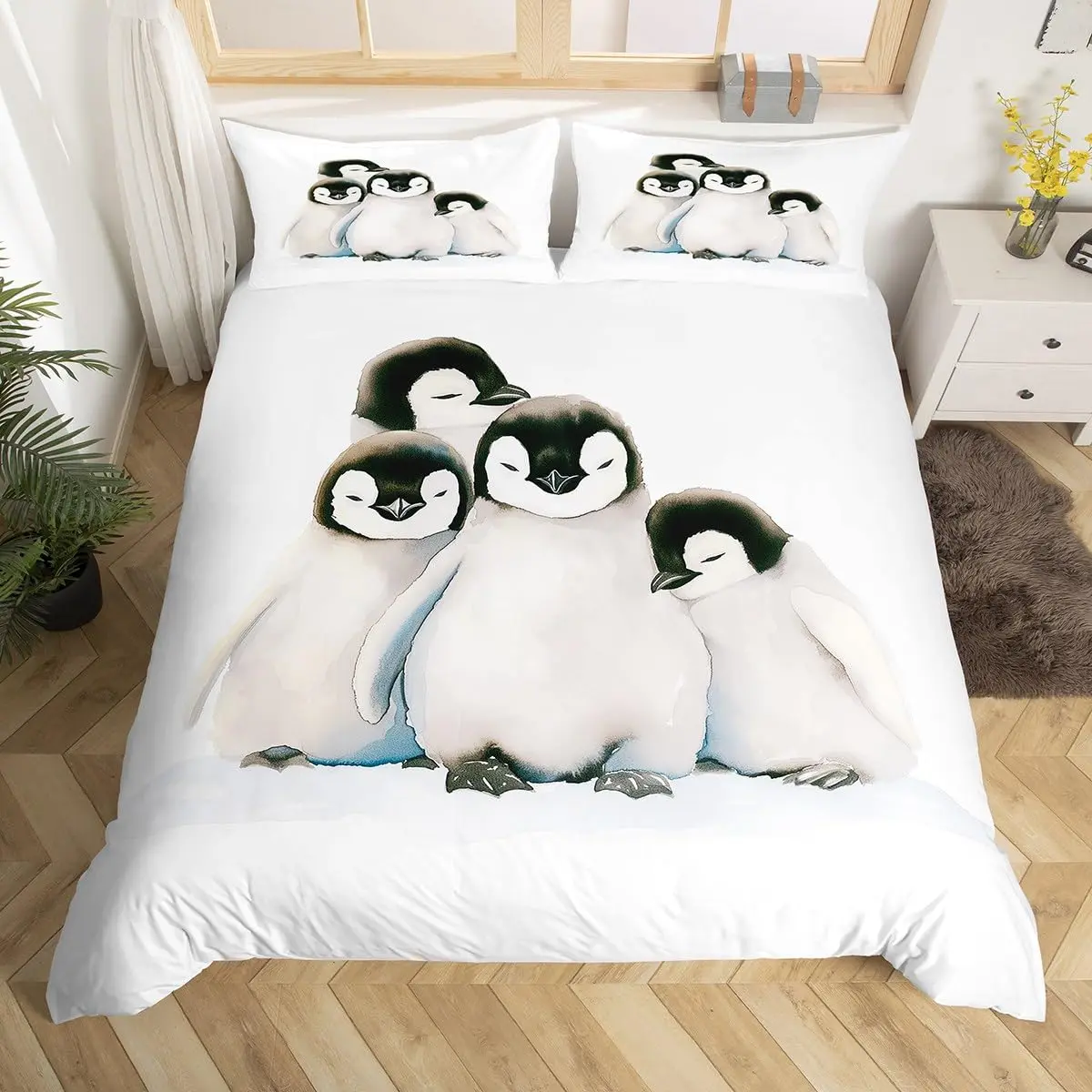 

Cute Penguin Comforter Cover King Full Cartoon Animal Duvet Cover Watercolor Painting Bedding Set Antarctic Wildlife Quilt Cover