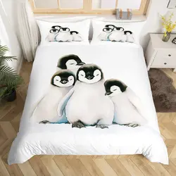 Cute Penguin Comforter Cover King Full Cartoon Animal Duvet Cover Watercolor Painting Bedding Set Antarctic Wildlife Quilt Cover