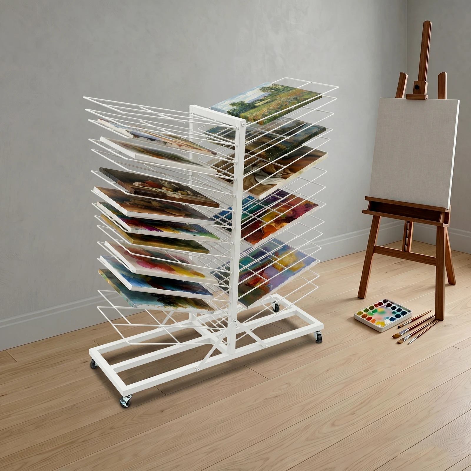 Art Drying Rack, 30 Shelves Art Drying Rack, Art Drying Rack with Adjustable Shelves, Rolling Art Rack , for Paintings, Screen‑Printing Frames & Art Boards