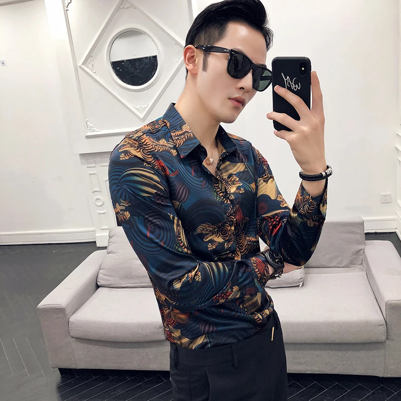 

Autumn 2022 New Luxury Printed Shirts Men Slim Fit Long Sleeve Casual Camisa Tops Masculina Wear Sale Blouse Clothing W439