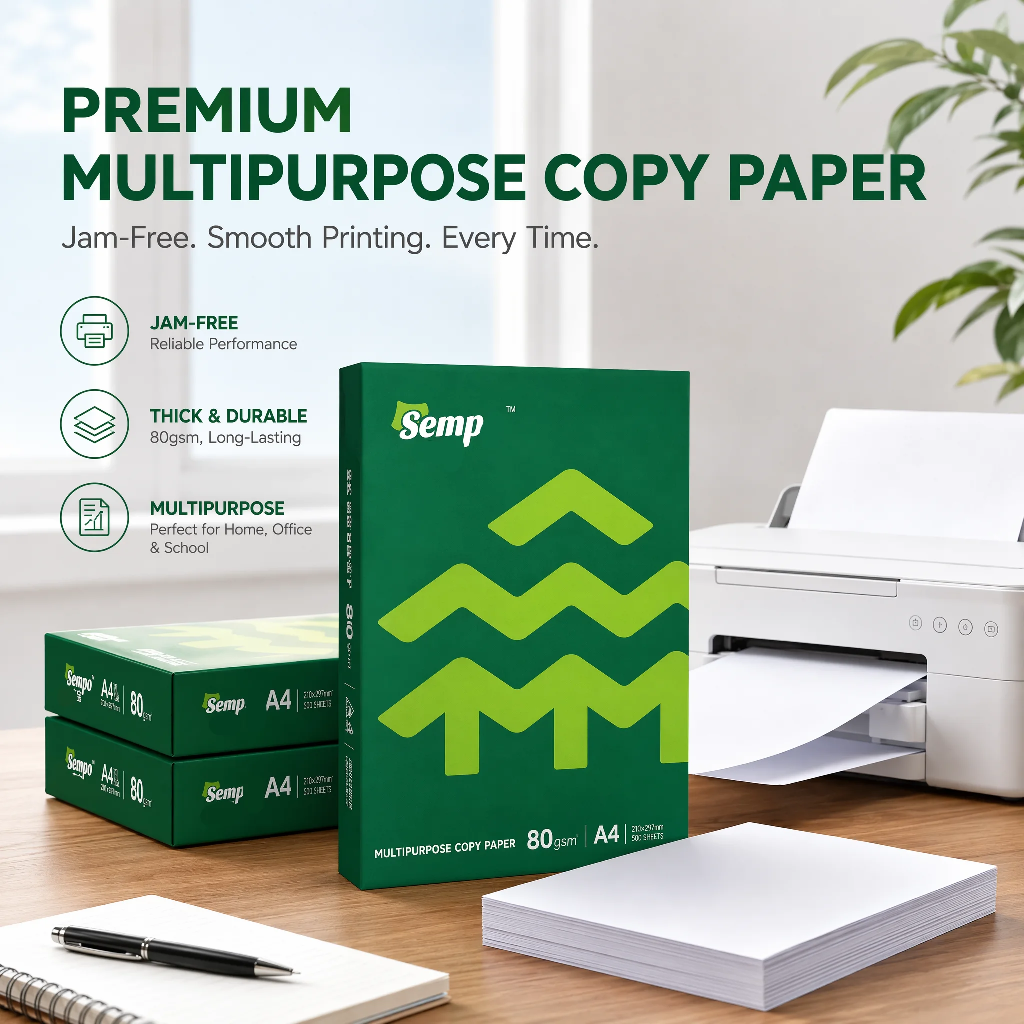 2500 Sheets A4 80g Premium Multipurpose Copy Printer Paper 8.5 X 11 Inches Letter Size Weight Bright White High Quality Smooth