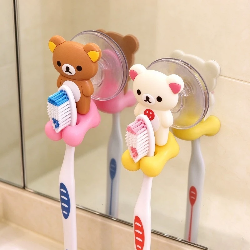 Rilakkuma Cute Toothbrush Holder Suction Cup Toothbrush Holder Wall Mounted Toothbrush Bathroom Organizer