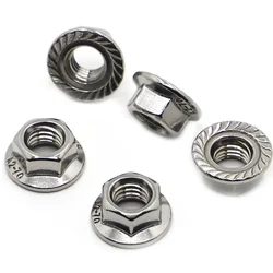 M3 M4 M5 M6 M8 M10 M12 Hexagon Flange Nuts 304 Stainless Steel Pinking Automatic locking nut DIN6923 Serrated Spinlock