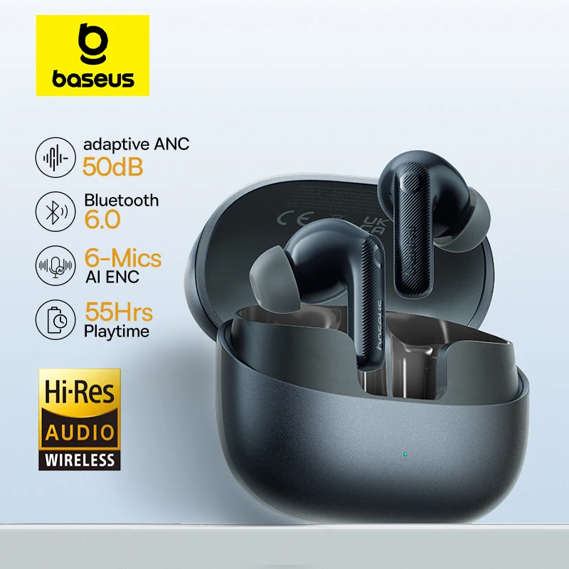 Baseus EP10 Pro ANC auriculares inalámbricos Bluetooth 6,0 auriculares 50dB auriculares adaptables en tiempo real 6 micrófonos LDAC de alta resolución IP55 auriculares