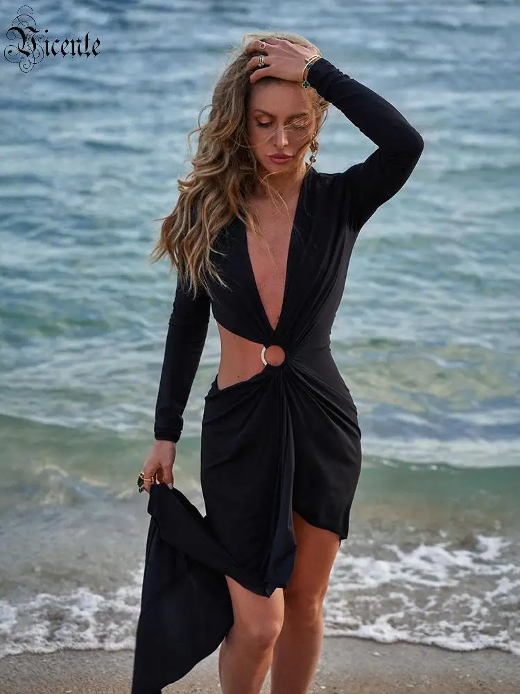 

Вечерние платья VC 2025: осенние красные длинные платья для женщин, рождественская коллекция, сексуальные, с глубоким V-образным вырезом, круговым дизайном, черными длинными рукавами и высоким разрезом