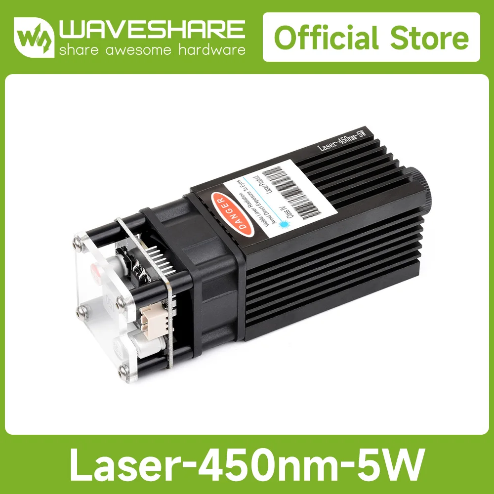 Waveshare-Technologie laser haute précision, tête laser bleue, mise au point réglable, adaptée à la gravure de bricolage, 4.5W, 450nm