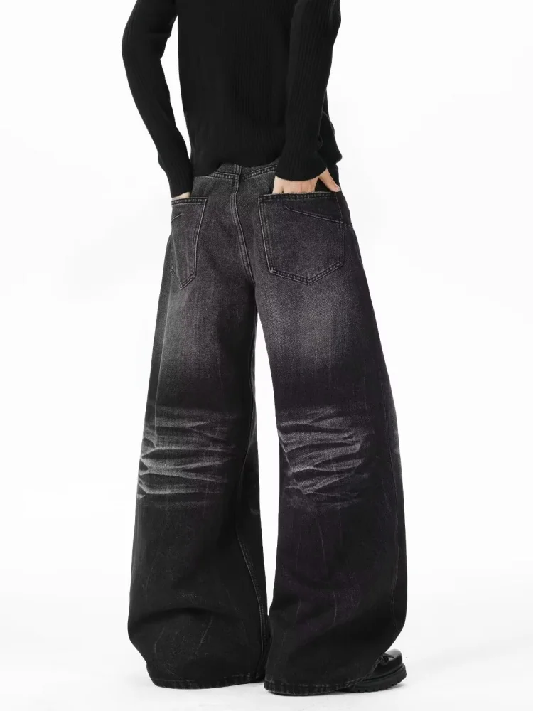 2026 Trashy Y2K Streetwear Washed Black Baggy Cleanfit Jeans Pants For Men 90S Vintage Clothes Straight Harajuku Denim Trousers