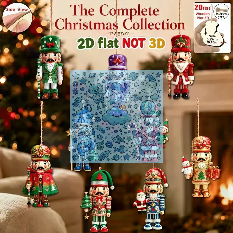 9/18 Pcs Nutcracker Christmas Tree Wooden Pendant Vintage Multiple Soldier Trees Window Hanging Christmas Day Home Decoration