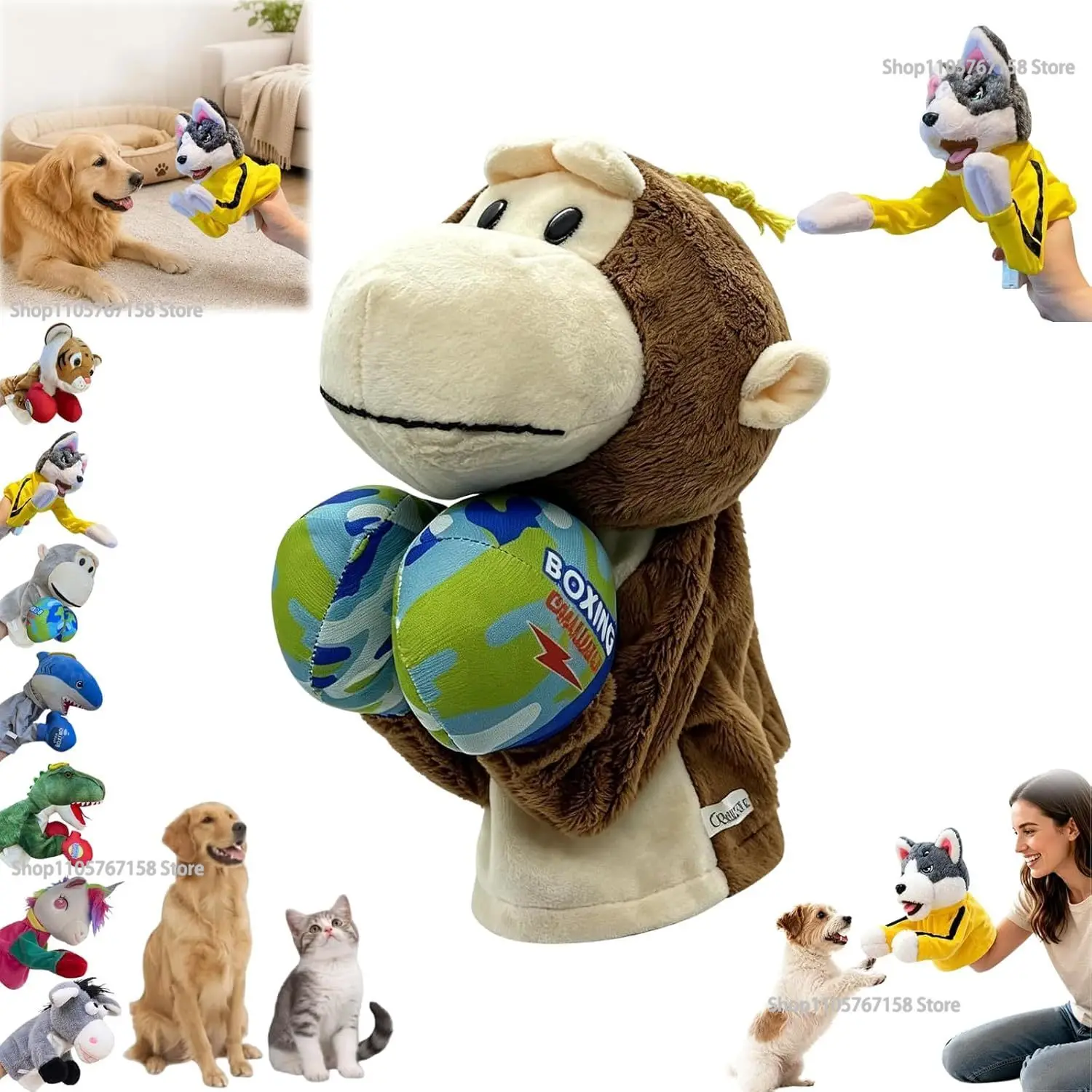 Punching Puppet Boxing Animal Puppets Husky Gloves Cat Dinosaur Hand Puppets Interactive Funny Gifts for Small Dogs Cats