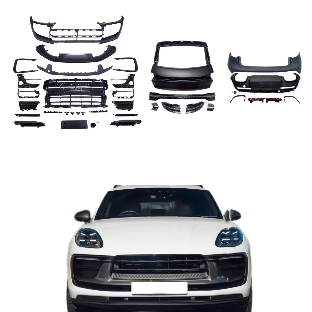

Передний бампер автомобиля, задний бампер в сборе для Porsche Macan 14-21, обновление 23, решетка для губ, комплект кузова Surround