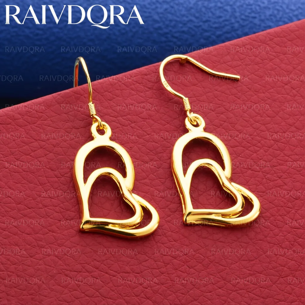18K vergoldete Ohrringe, Doppelherz-Ohrhänger für Damen, Schmuck, Mode, Party, Hochzeitsaccessoires