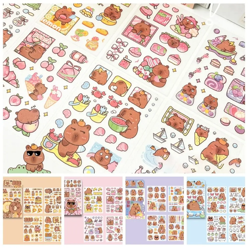 

4 шт./пакет, милая наклейка с капибарой, мультяшная креативная канцелярская наклейка, водонепроницаемая многофункциональная капибара, книга, журнал