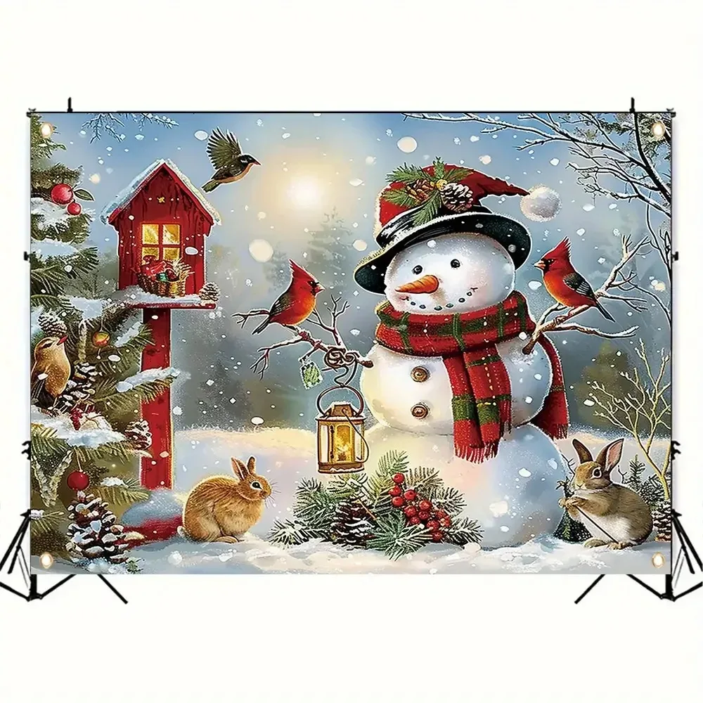 Christmas Snowman Rabbit Pattern Theme Banner Decoration Background, Festival Party, Home Decoration Photography Backdrop Cloth