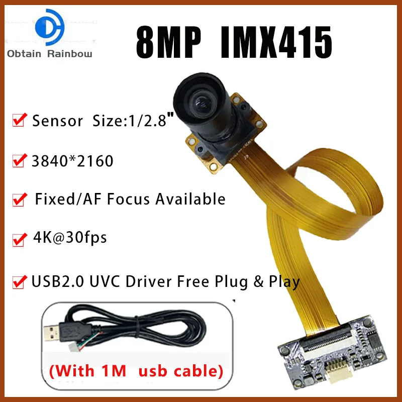 3840*2160 4K HD CMOS IMX415 90 Degree USB 2.0 Camera Module  30FPS MJPEG, YUY2  OTG UVC Plug and Play For Lightburn Mini Webcam