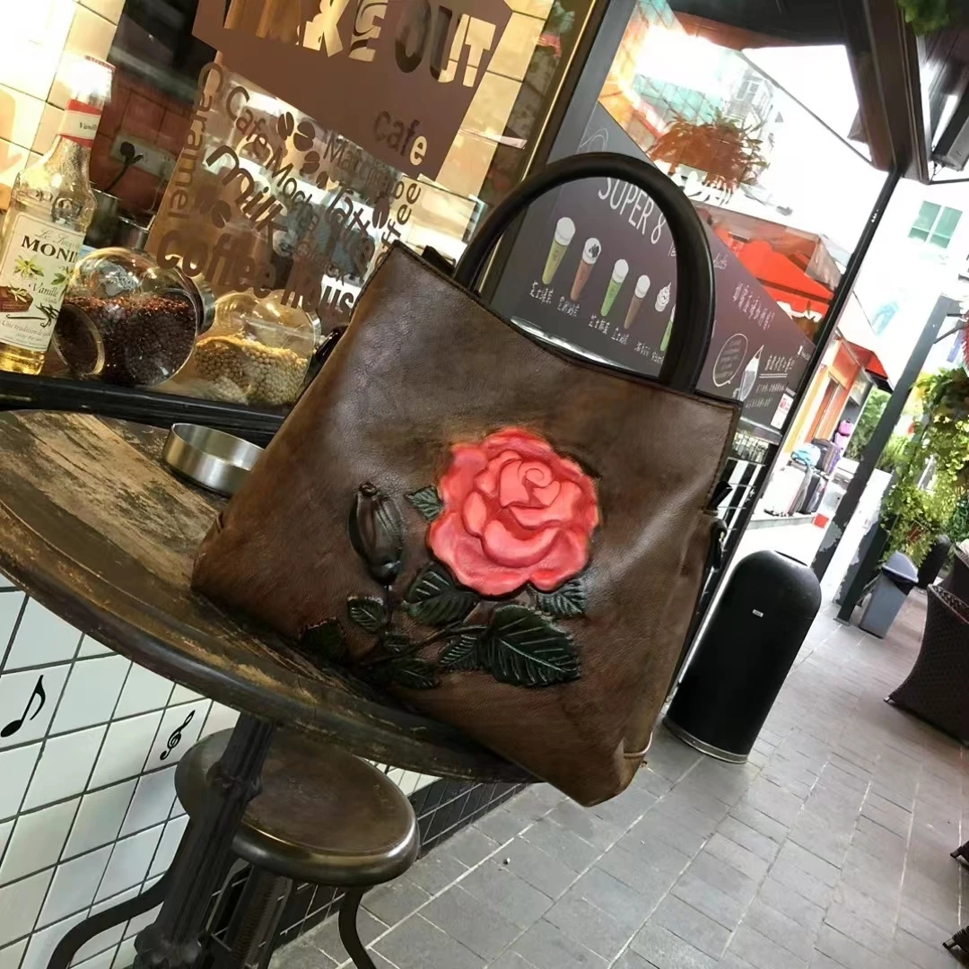 MOTAORA Handmade Embossed Women Shoulder Bag For Ladies Genuine Leather Handbags Female Flower Luxury Designer Bags 2024 New