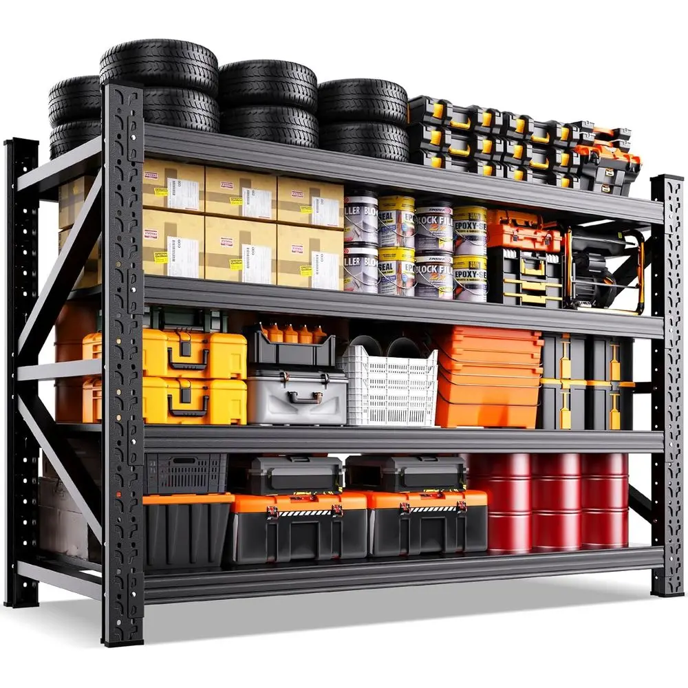 

4-Tier Heavy-Duty Adjustable Metal Storage Shelves, 69W x 24D x 64H, Ideal for Garage, Basement, Warehouse