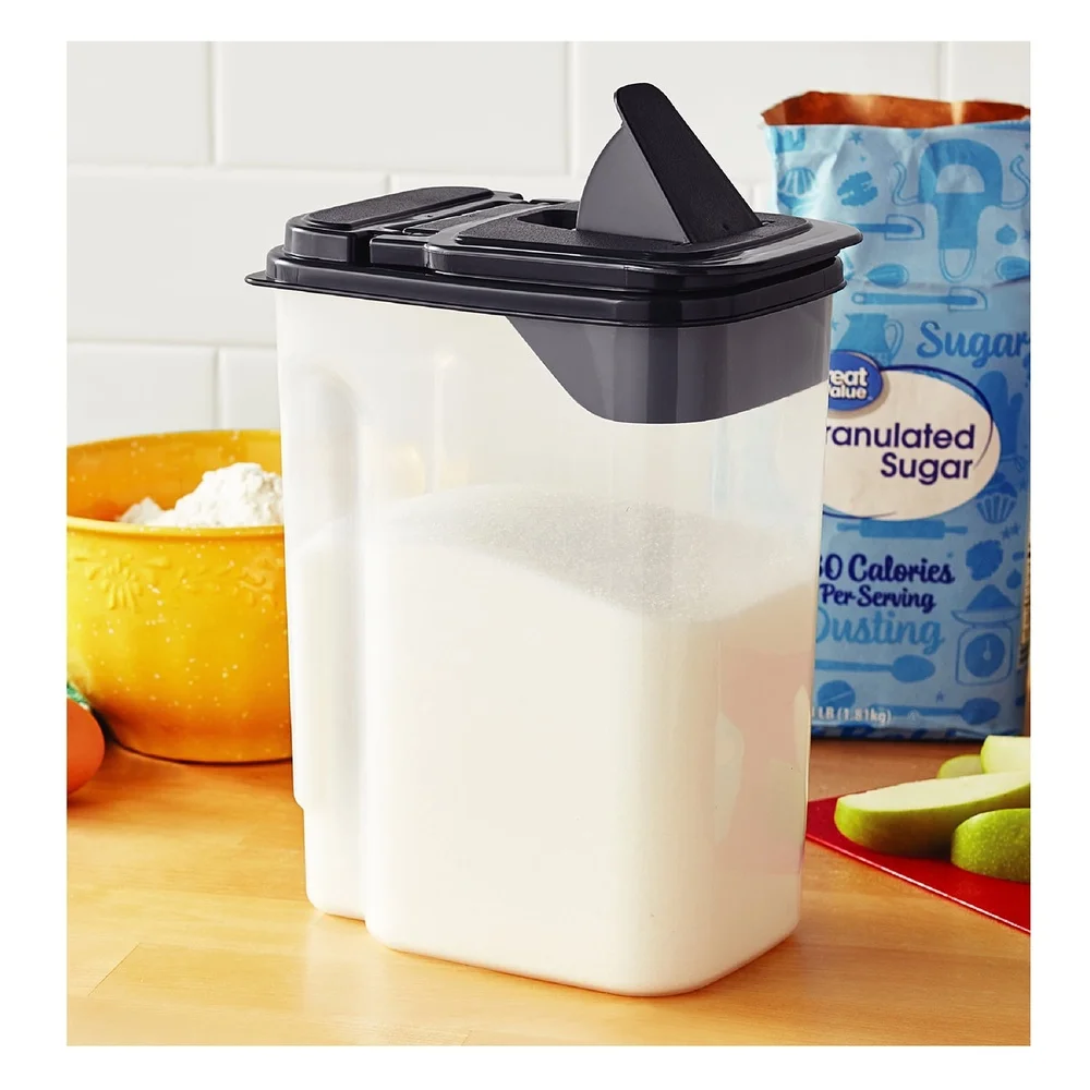 Dispenser per alimenti in plastica trasparente da 3,5 QT con coperchio grigio Soluzione di stoccaggio ermetica Elementi essenziali per la cucina Contenitore per l'organizzazione efficiente